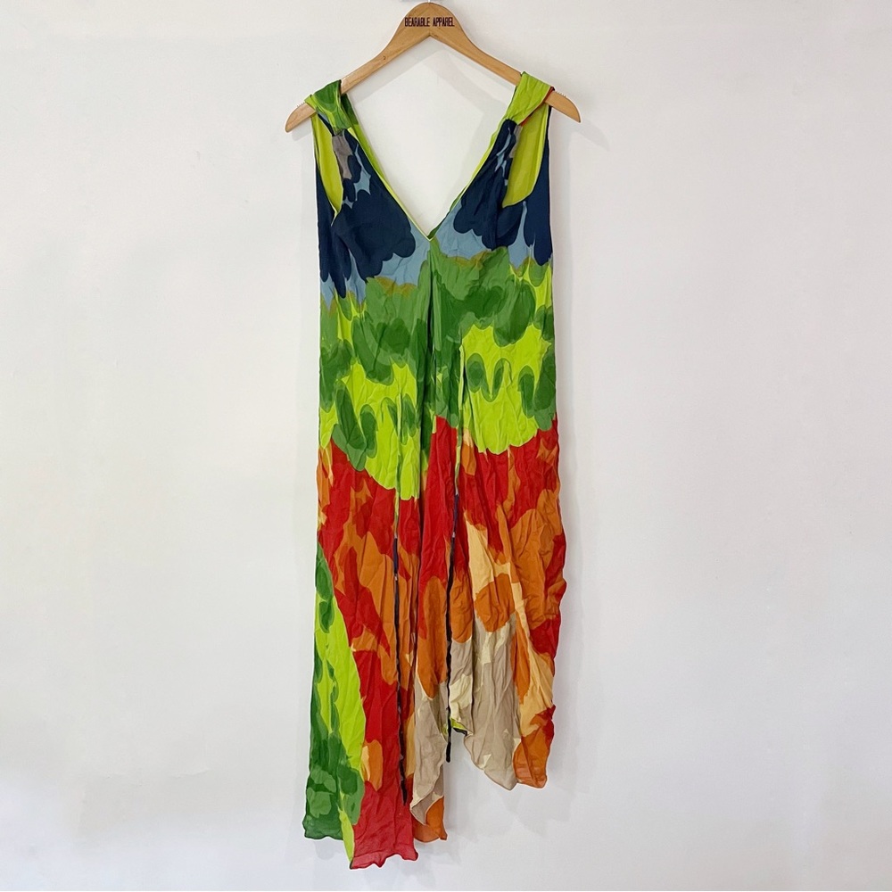 🛍️RARE Beatriz Camacho Silk Tie Waist Sleeveless Gown Cowl Back Dress